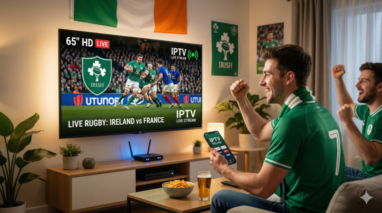 IPTV Ireland setup guide showing Fire Stick and Smart TV streaming Irish channels