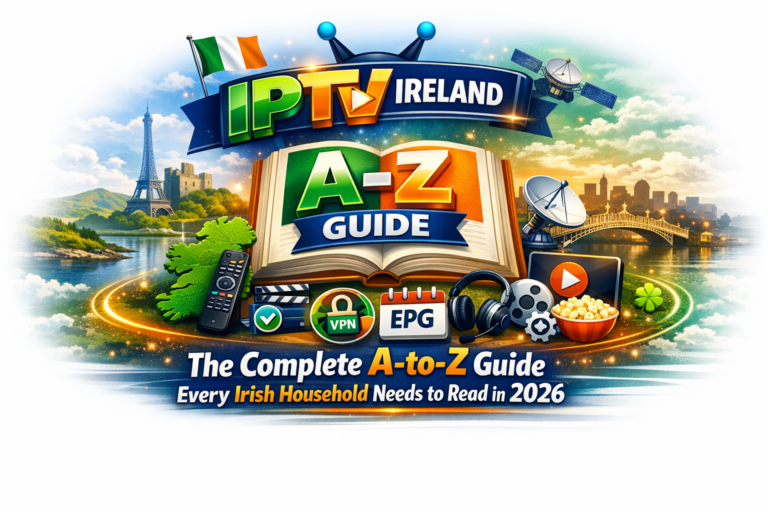 IPTV Ireland complete guide 2026 showing streaming setup with Irish channels sports and movies