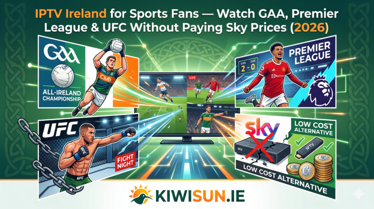 IPTV Ireland sports streaming showing GAA Premier League UFC coverage on Smart TV 2026