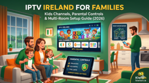 IPTV Ireland family streaming showing kids channels and parental controls on Smart TV 2026