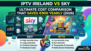 IPTV Ireland vs Sky comparison showing price difference and channel counts 2026