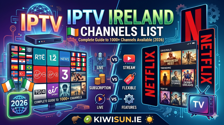 IPTV Ireland channels list showing Irish UK sports and movie channel logos 2026