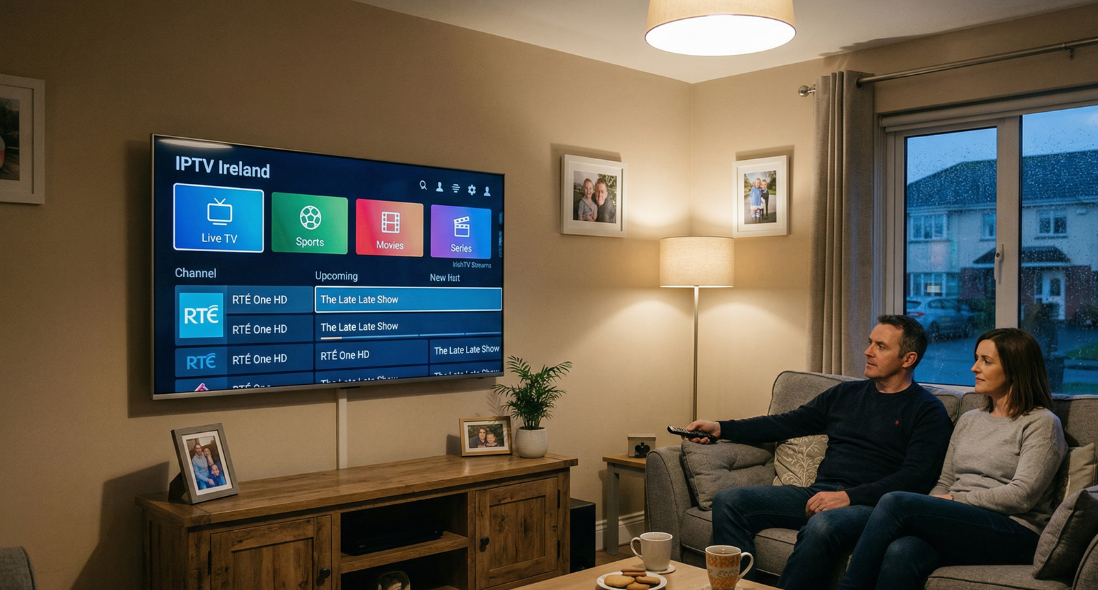 IPTV Ireland streaming RTÉ and Sky Sports on Smart TV in Dublin home